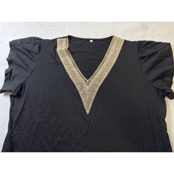 YGJKLIS Womens Black V Neck Short Sleeve Top Lace Trimmed Tunic Shirt XL - Picture 3 of 10